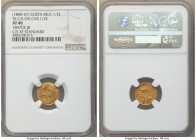 Republic gold Counterstamped 1/2 Escudo ND (1849-1857) XF40 NGC, San Jose mint, KM80. Type VII round lion counterstamp with legend HABILITADA PO EL GO...