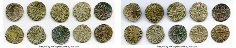 Principality of Antioch 10-Piece Lot of Uncertified Bohemond Era "Helmet" Denier...