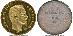 Napoleon III gilt-copper Proof Uniface Obverse Trial Strike Essai 50 Francs 1855 PR62 NGC, Maz-1606A. NAPOLEON III EMPEREUR His bare head right, hand ...