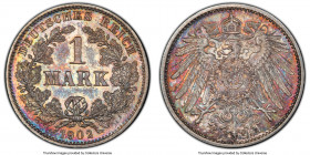 Wilhelm II Mark 1902-J MS62 PCGS, Hamburg mint, KM14. Scarce date at this grade level. Dark multi-colored hues of tone.

HID09801242017

© 2020 He...