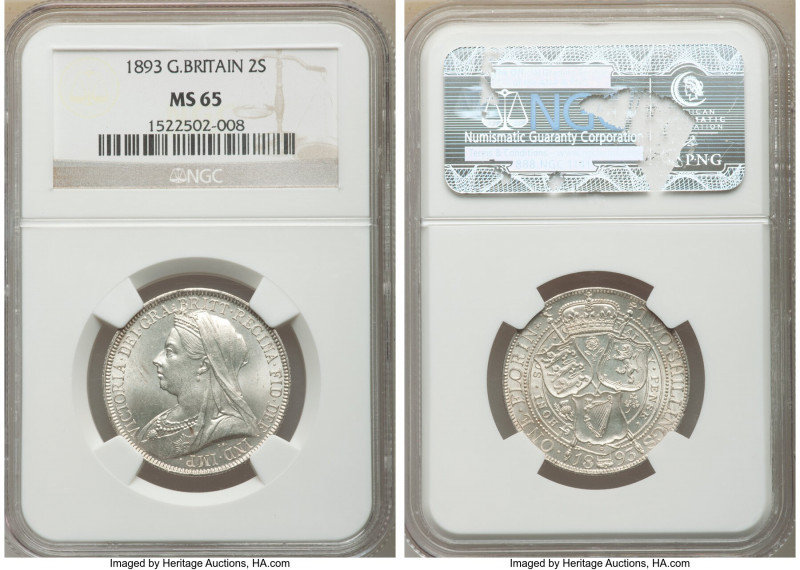 Victoria Florin 1893 MS65 NGC, KM781, S-3939. Glimmering luster on pearl-gray sa...