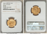 Victoria gold Sovereign 1855 AU58 NGC, KM736.1, S-3852. "W.W." Incused. Recovered from the Douro shipwreck, which sank in a collision off the coast of...
