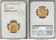 Victoria gold "18/18" Sovereign 1861 MS61 NGC, KM736.1, S-3852D. Recovered from the Douro shipwreck, which sank in a collision off the coast of Spain ...