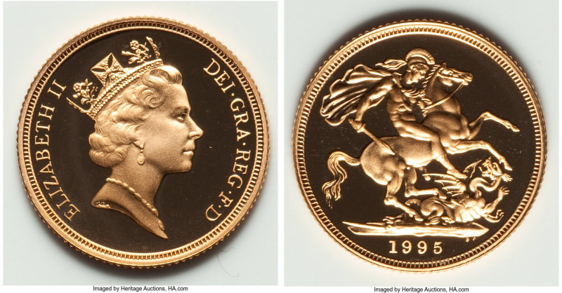Elizabeth II gold Proof Sovereign 1995, KM943. Includes case of issue and COA # ...
