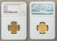 Umayyad. temp. Umar II (AH 99-101 / AD 717-720) gold Dinar AH 100 (AD 718/719) MS62 NGC, No mint (likely Damascus), A-132. 4.23gm. 

HID09801242017...