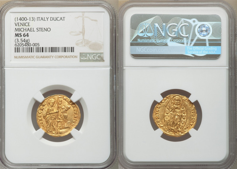 Venice. Michael Steno gold Ducat (1400-1413) MS64 NGC, Fr-1230. 3.54gm. MIChAЄL ...