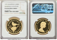 British Colony. Elizabeth II gold Proof "Flycatcher" 1000 Rupees 1975 PR69 Ultra Cameo NGC, KM42. Mintage: 716. Nearly perfect. Deep watery fields wit...