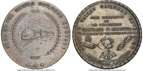 "Cagayan Valley Railroad" silver Medal 1961-Dated MS65 NGC, Honeycutt-545. SEAL OF THE MANILA RAILROAD COMPANY Train within wreath left, date 1892 bel...