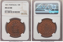 Miguel I 10 Reis 1831 MS63 Red and Brown NGC, KM390. Cordovan brown with elements of red visible. 

HID09801242017

© 2020 Heritage Auctions | All...