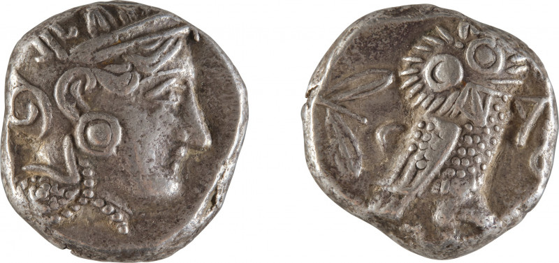 ATTIQUE ATHENES
Tetradrachme
A/ Tête d’Athéna à droite
R/ Chouette
393-300 a...