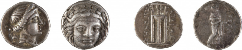 CARIE
Ensemble de deux monnaies comprenant
CNIDE
Tetrobole, magistrat Επιγενη...