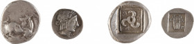 LYCIE
Ensemble de deux monnaies comprenant :
SATRAPES DE LYCIE KUPRILI
Statère
A/ Lion ailé, la tête tournée vers la gauche
R/ Triskèle
460-420 ...