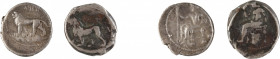 Ensemble de deux monnaies comprenant
BABYLONE
Tétradrachme
A/ Baaltars assis à gauche
R/ Lion marchant à gauche
Fin du IV ème siècle
Argent 16.6...