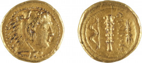 ROYAUME DE MACEDOINE
Quart de statère
A/ Tête d’Herakles coiffé de la léonté
R/ Arc, massue
Or 2.15 gr
Estimation: 400/500 EUR