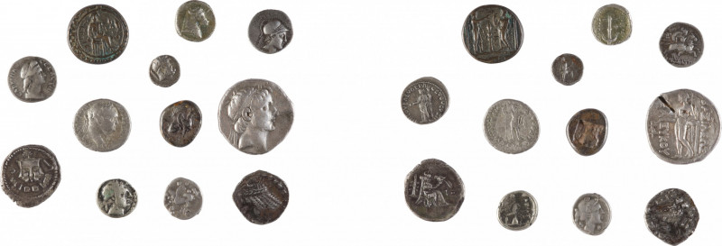 Lot de 12 monnaies antiques, empire romain, grec, et divers
Bon état général, q...