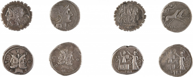 REPUBLIQUE ROMAINE
Ensemble de quatre monnaies comprenant :
FURIA
Denier
A/ ...
