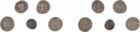 REPUBLIQUE ROMAINE
Ensemble de cinq monnaies comprenant :
SERVILIA
Denier
A/ Buste de Minerve à gauche
R/ Victoire dans un bige
100 avant J.-C....