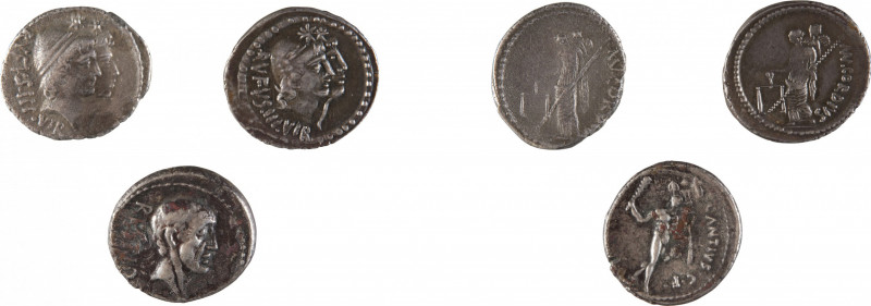 REPUBLIQUE ROMAINE
Ensemble de trois monnaies comprenant :
ANTIA
Denier
A/ T...