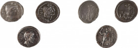 REPUBLIQUE ROMAINE
Ensemble de trois monnaies comprenant :
ANTIA
Denier
A/ Tête de Caius Antius Restio à droite
R/ Hercule marchand à droite
47 ...