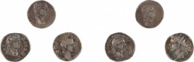 EMPIRE ROMAIN
Ensemble de trois monnaies comprenant :
GERMANICUS CESAREE DE CAPADOCE
Drachme
A/ Tête de Germanicus à droite
R/ Tête radiée d’Augu...
