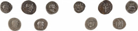 EMPIRE ROMAIN
Ensemble de cinq monnaies comprenant :
VESPASIEN
Denier
A/ Tête laurée de Vespasien à droite
R/ Bustes de Titus et Domitien
70 apr...