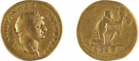 DOMITIEN
Aureus
A/ Tête de Domitien laurée à droite
R/ Captif agenouillé à droite
77-78 après J.-C.
Or 6.90 gr
Estimation: 600/800 EUR