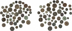 MONDE ANTIQUE
Ensemble de 50 monnaies en bronze essentiellement Provinciales romaines, monde grec, et antiquité tardive
Faible état
Estimation: 150...