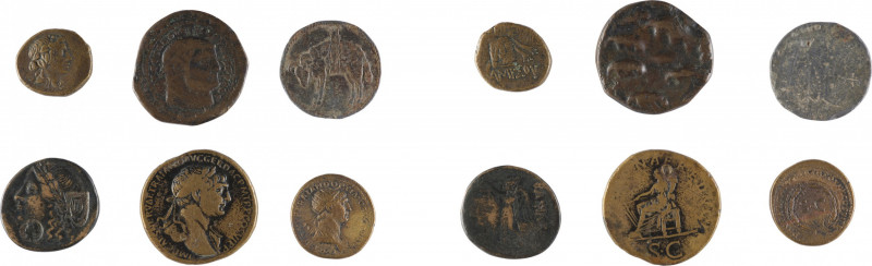 Lot comprenant 6 monnaies et médailles dont curieux follis de Dioclétien au reve...