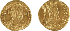JUSTINIEN II
Solidus
A/ Buste du Christ de face avec la croix
R/ Justinien debout de face
685-711
Or 4.42 gr
Estimation: 400/500 EUR
