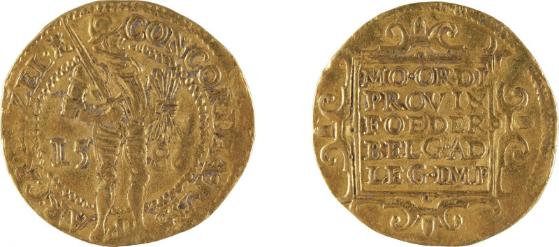 PAYS BAS ZELANDE
Ducat
A/ Roi tenant une épée
R/ Texte dans un cartouche
158...
