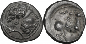Celtic World. Celtic, Eastern Europe. AR Tetradrachm, 'Vogelreiter' type, Eastern Danube region, c. 300 BC. Lanz 673; OTA 336/2. AR. 14.09 g. 26.00 mm...