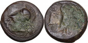 Greek Italy. Samnium, Southern Latium and Northern Campania, uncertain mint. AE 20 mm. Helmeted head of Athena/Cock right type (Cales, Suessa Aurunca ...