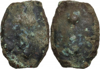 Greek Italy. Umbria, uncertain mint. AE Cast Sextans, 3rd century BC. HGC 1 55; HN Italy 54. AE. 21.08 g. 30.00 mm. About VF.