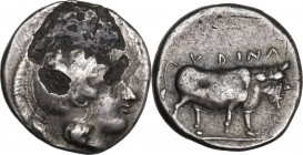 Greek Italy. Northern Apulia, Hyrium. Fourrée Didrachm, c. 400-350 BC. HGC 1 435; HN Italy 539. AR. 6.90 g. 21.00 mm. VF.