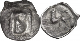 Greek Italy. Central and Southern Campania, Phistelia. AR Obol, circa 325-275 BC. HN Italy 613; SNG ANS 567. AR. 0.54 g. 11.00 mm. About VF/VF.