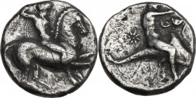 Greek Italy. Southern Apulia, Tarentum. AR Nomos, 340-332 BC. HGC 1 794; HN Italy 896. AR. 6.13 g. 19.00 mm. Toned. Porous. VF.