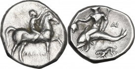 Greek Italy. Southern Apulia, Tarentum. AR Nomos, c. 272-240 BC. HN Italy 1030; Vlasto 857/8. AR. 6.19 g. 20.00 mm. VF/Good VF.