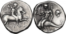Greek Italy. Southern Apulia, Tarentum. AR Nomos, c. 272-240 BC. HN Italy 1033; Vlasto 879. AR. 6.42 g. 20.00 mm. Good VF.