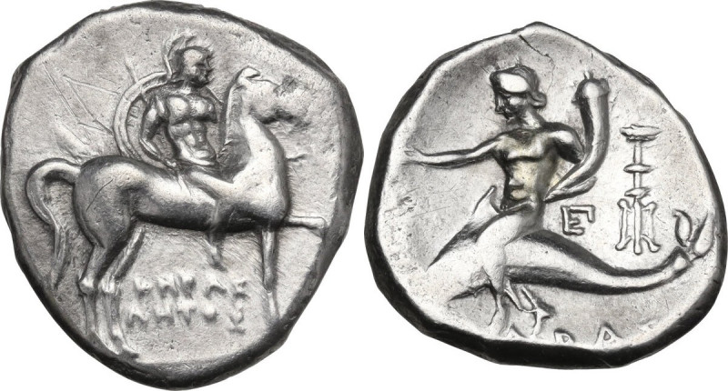 Greek Italy. Southern Apulia, Tarentum. AR Stater, c. 281-240 BC. HN Italy 1037;...