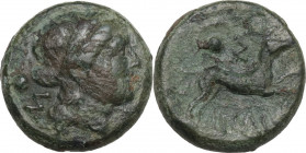 Greek Italy. Northern Lucania, Poseidonia-Paestum. AE Sescuncia. Second Punic War, 218-201 BC. HN Italy 1194; Crawford, Paestum 5/4a. AE. 2.80 g. 13.0...