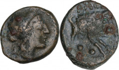 Greek Italy. Lucania, Poseidonia-Paestum. AE Sextans. Second Punic War, 218-201 BC. HN Italy 1218. AE. 2.34 g. 15.00 mm. Nice olive-green patina. Abou...
