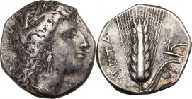 Greek Italy. Southern Lucania, Metapontum. AR Fourrée (?) Nomos, c. 330-290 BC. HN Italy 1581; SNG ANS 467-476. AR. 7.83 g. 20.00 mm. VF/Good VF. Ligh...