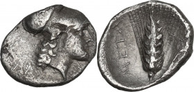 Greek Italy. Southern Lucania, Metapontum. AR Diobol, 325-275 BC. HGC 1 1078; HN Italy 1596. AR. 1.01 g. 12.00 mm. About VF.