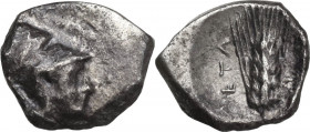 Greek Italy. Southern Lucania, Metapontum. AR Diobol, 315-275 BC. HGC 1 1078; HN Italy 1596. AR. 1.10 g. 12.00 mm. Lightly toned. About VF/VF.