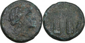 Greek Italy. Southern Lucania, Metapontum. AE 17 mm, late 3rd century BC. HGC 1 1098; HN Italy 1715. AE. 4.66 g. 17.00 mm. Green patina. About VF.
