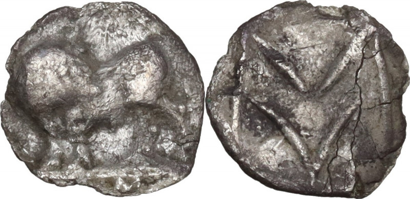 Greek Italy. Southern Lucania, Sybaris. AR Obol, 550-510 BC. HN Italy 1739; SNG ...