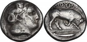 Greek Italy. Southern Lucania, Thurium. AR Stater, 400-350 BC. HN Italy 1787. AR. 7.84 g. 19.00 mm. Lightly toned. About VF/VF.