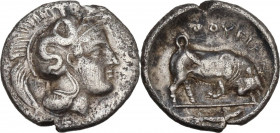Greek Italy. Southern Lucania, Thurium. AR Diobol, c. 350-300 BC. HN Italy 1866; SNG ANS 1169. AR. 1.08 g. 12.00 mm. A pleasant example. Nice old cabi...
