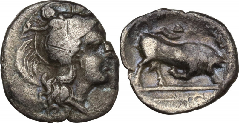 Greek Italy. Southern Lucania, Thurium. AR Diobol, c. 281-268 BC. SNG Cop. 1490....