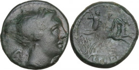 Greek Italy. Bruttium, The Brettii. AE Half Unit, 211-208 BC. HGC 1 1372; HN Italy 1997. AE. 3.04 g. 15.00 mm. Green patina. About VF.